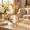 Gold butterfly round tabletop mirror