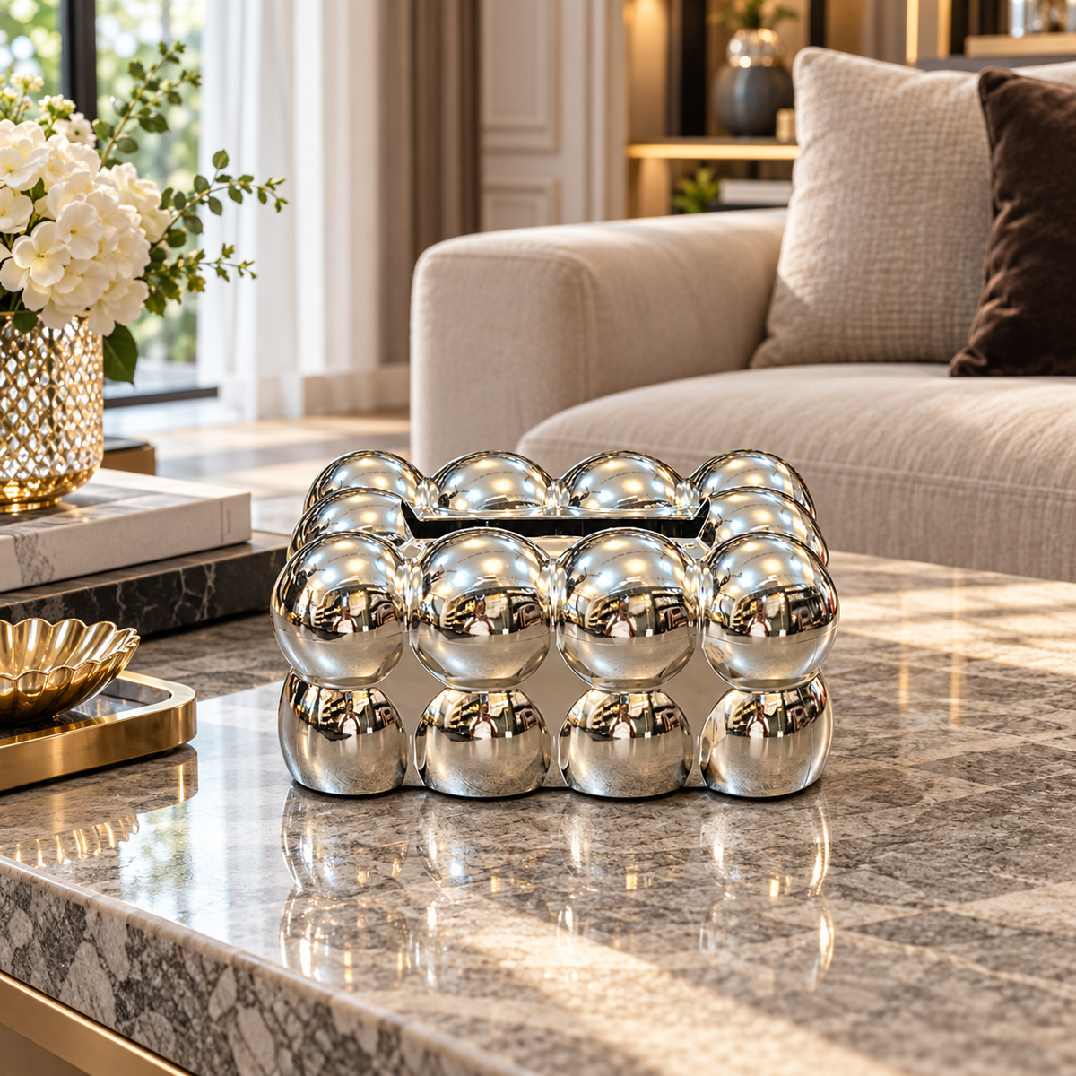 Harmain G2-17 chrome silver bubble cube tissue box