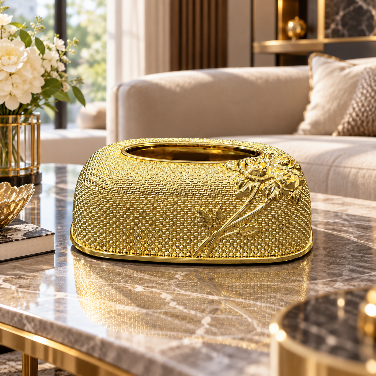 Harmain G2-23 ornate gold floral tissue box