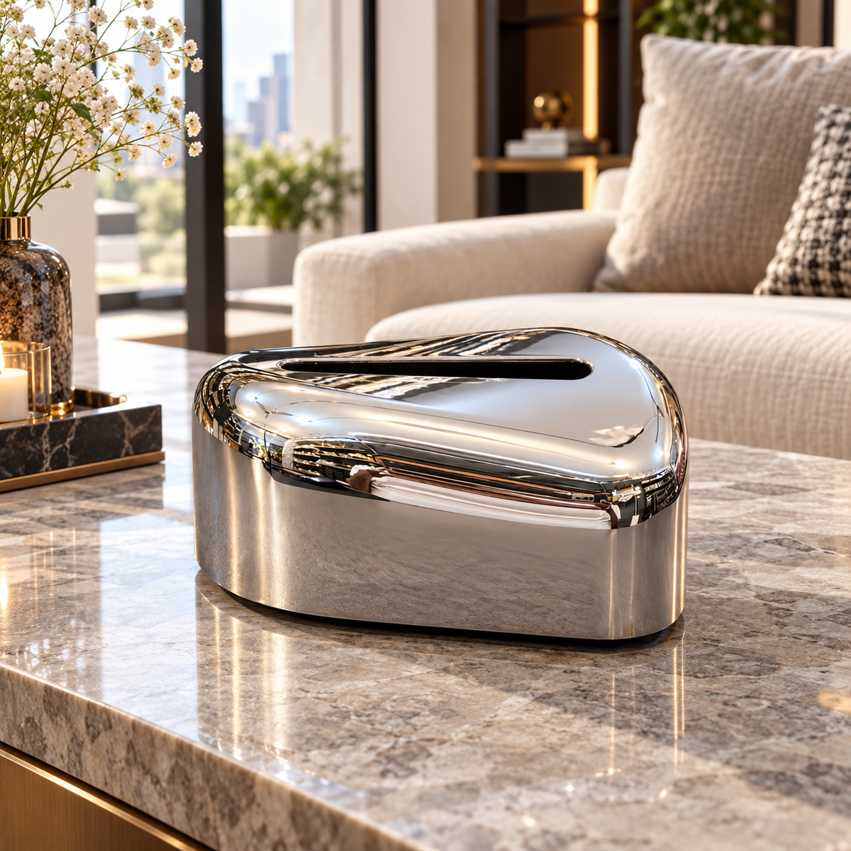 Harmain G2-3 chrome silver rounded tissue box