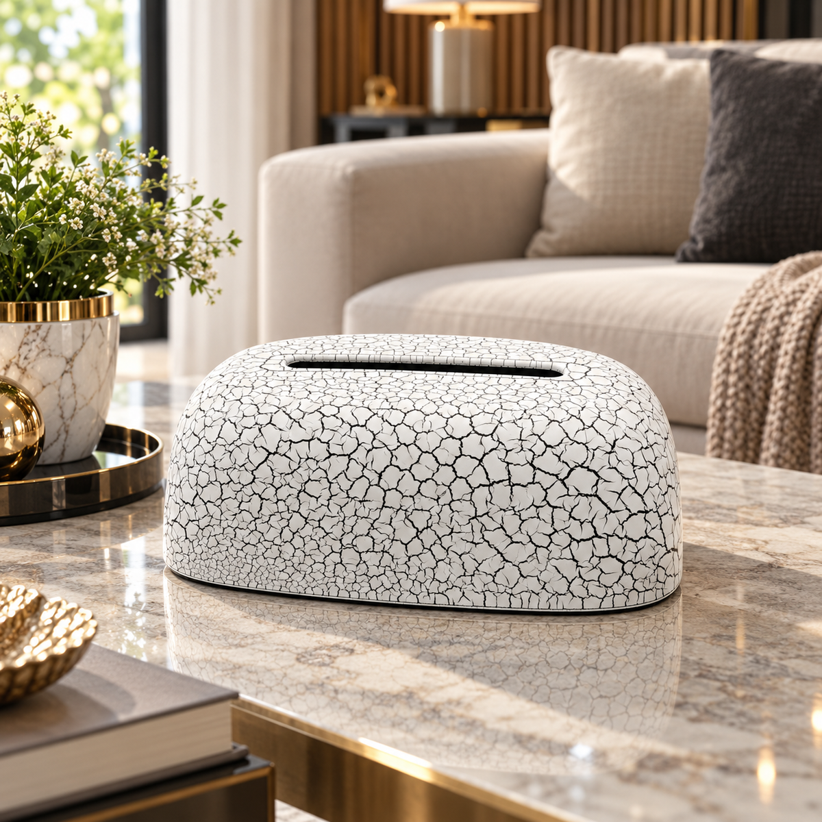 Harmain G2-6 white crackle pattern tissue box