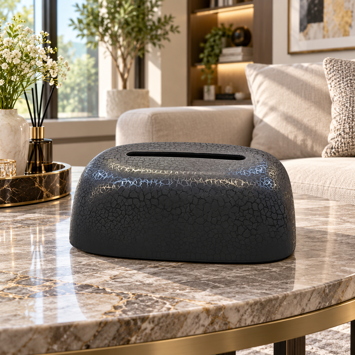 Harmain G2-7 charcoal crackle pattern tissue box
