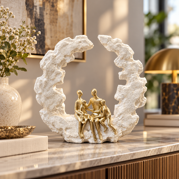 Cream and gold family decorative figurine