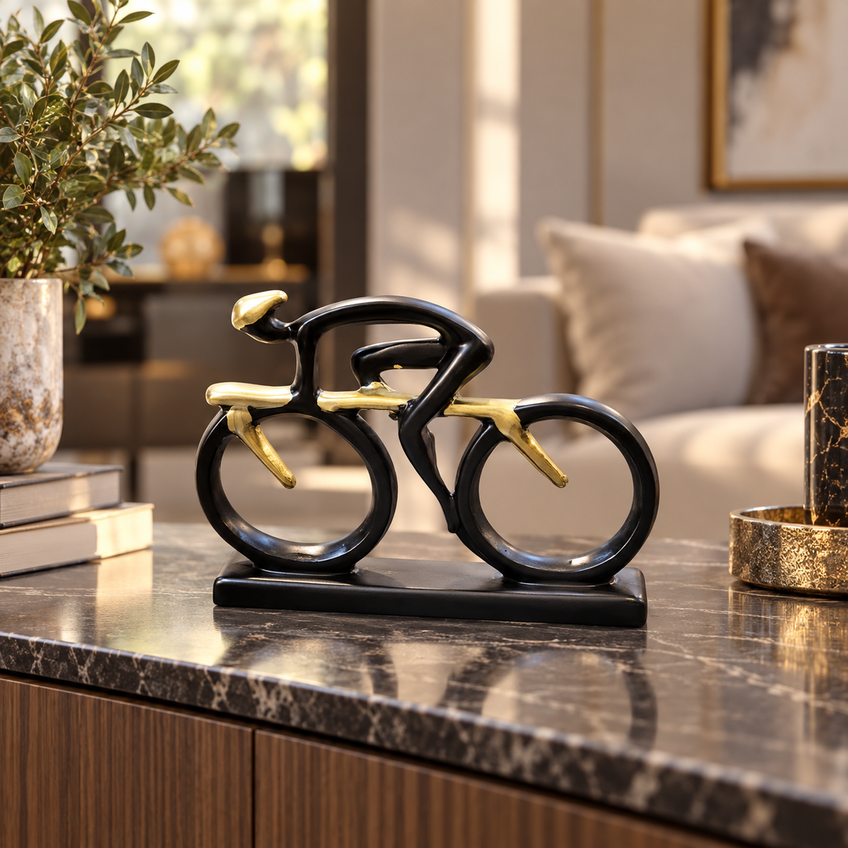 Black and gold racing bicycle decorative sculpture