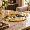 Botanical Elongated Oval Mirrored Serving Tray – Gold