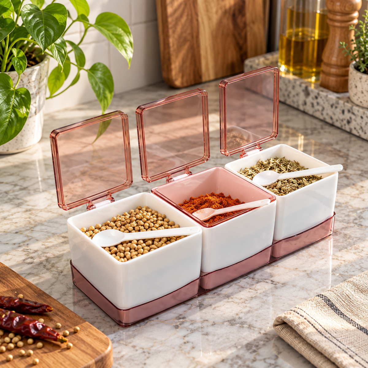 3-Piece Spice Container Set with Spoons