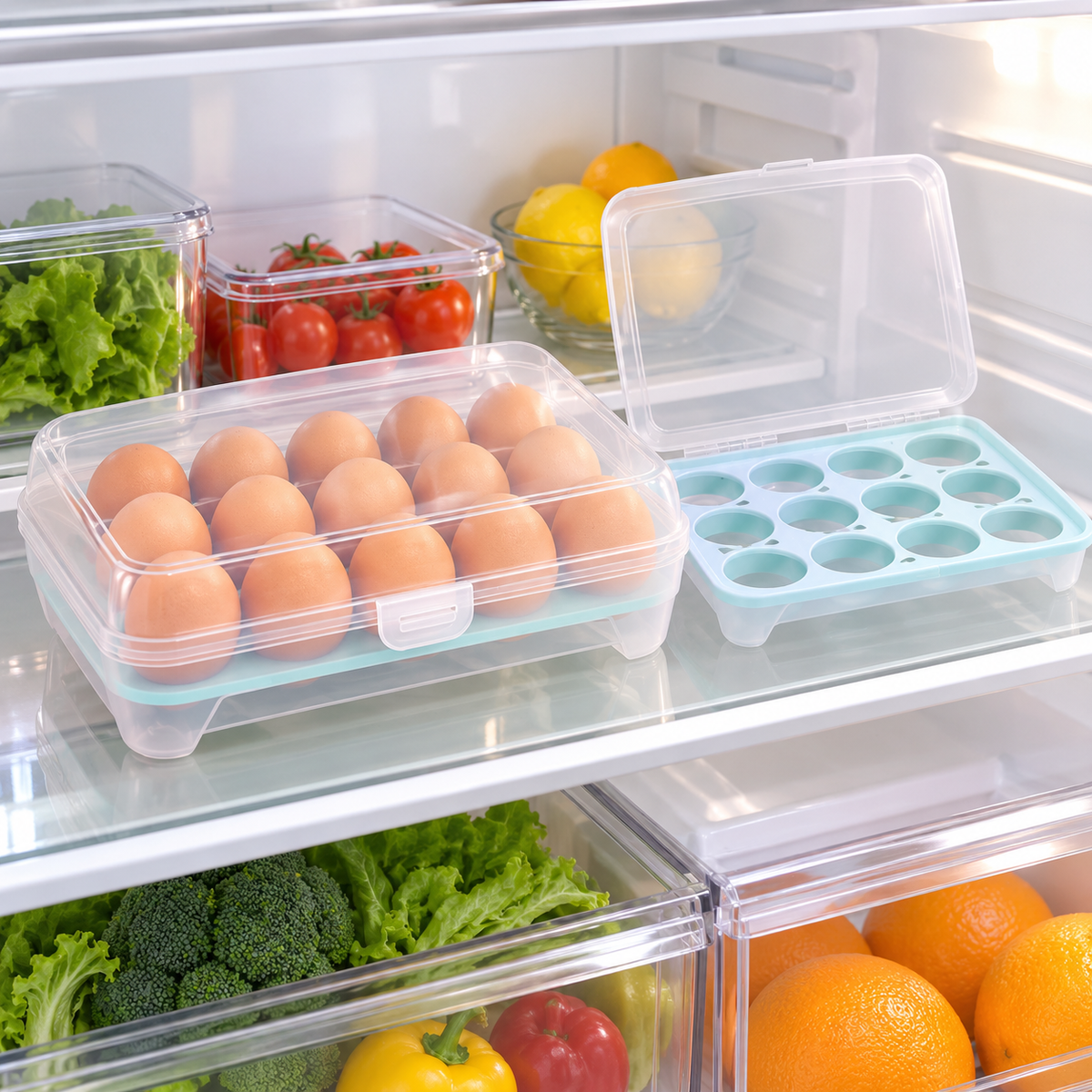 Clear fifteen-grid stackable refrigerator egg holder
