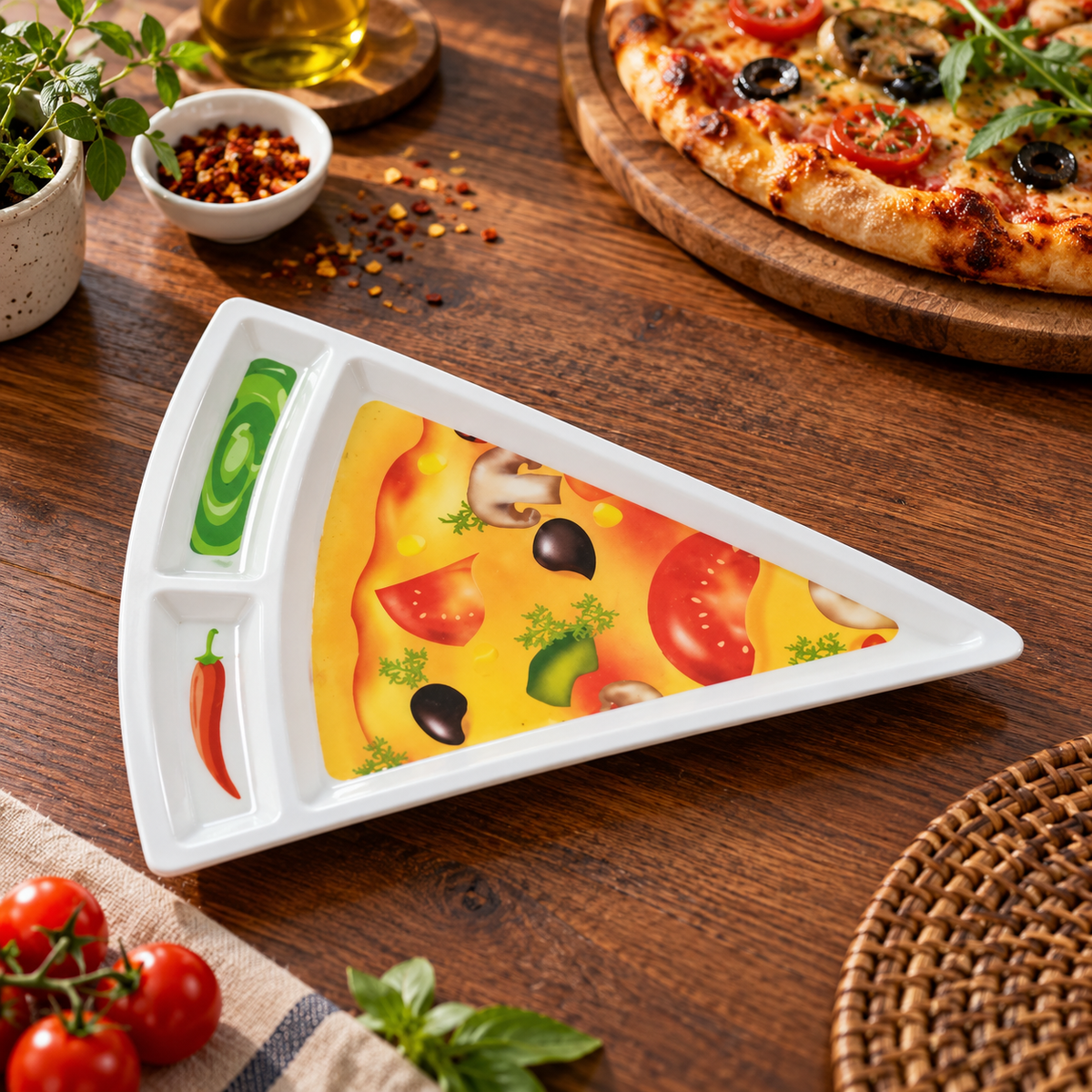 Divided Melamine Pizza Slice Serving Plate