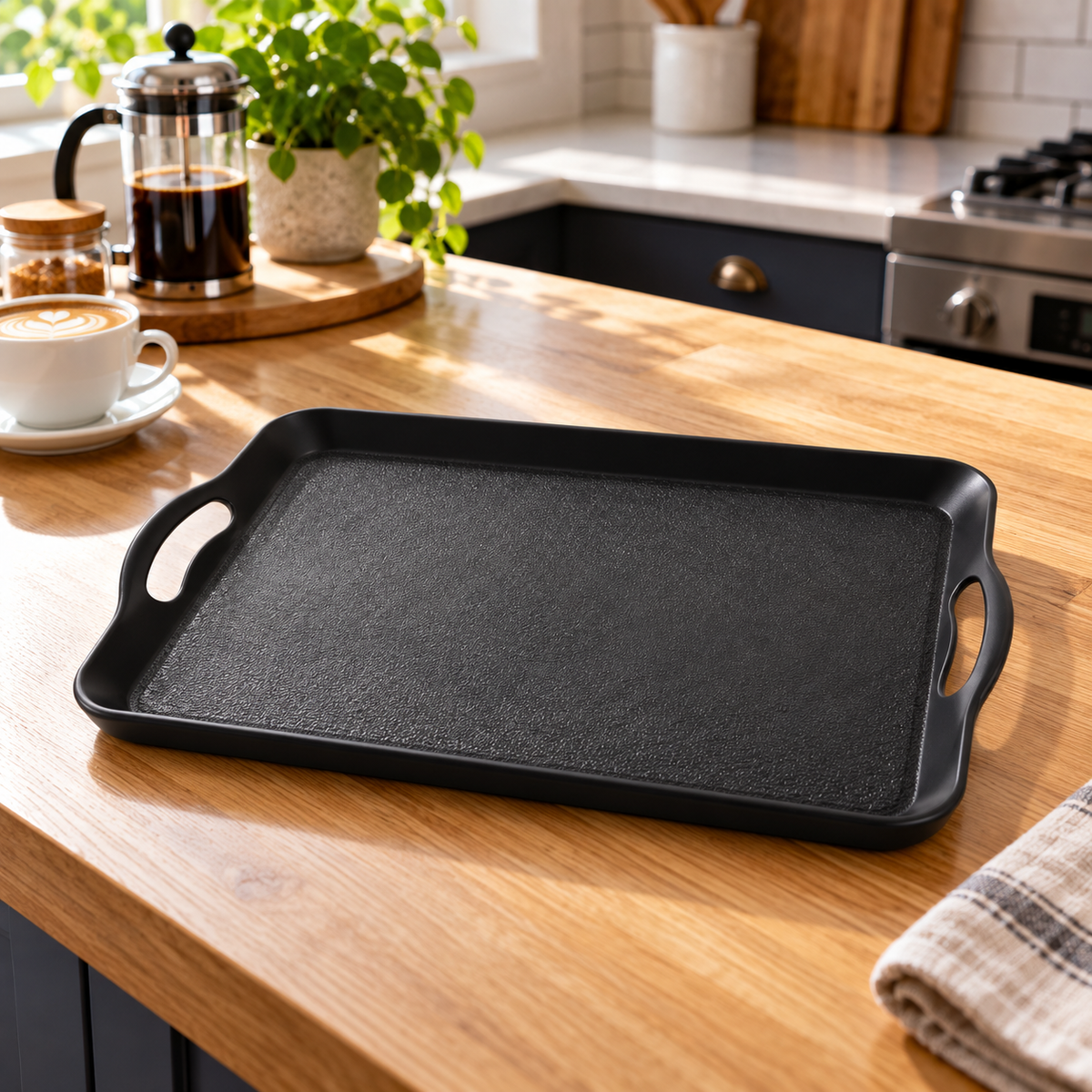 Non-Slip Serving Tray with Carry Handles