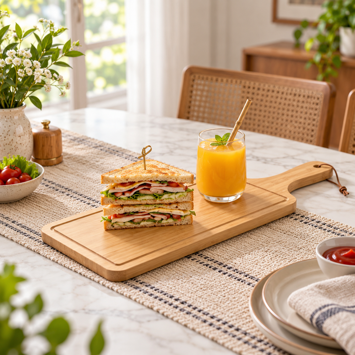 19 by 7 inch bamboo serving board with handle