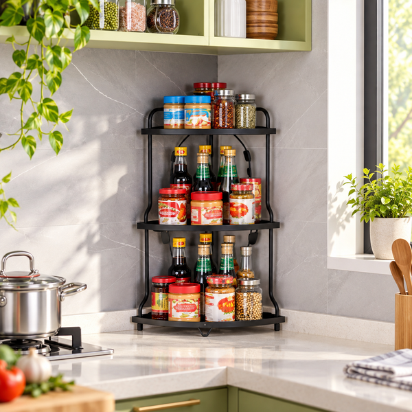 2 & 3 Tier Metal Kitchen Corner Storage Rack