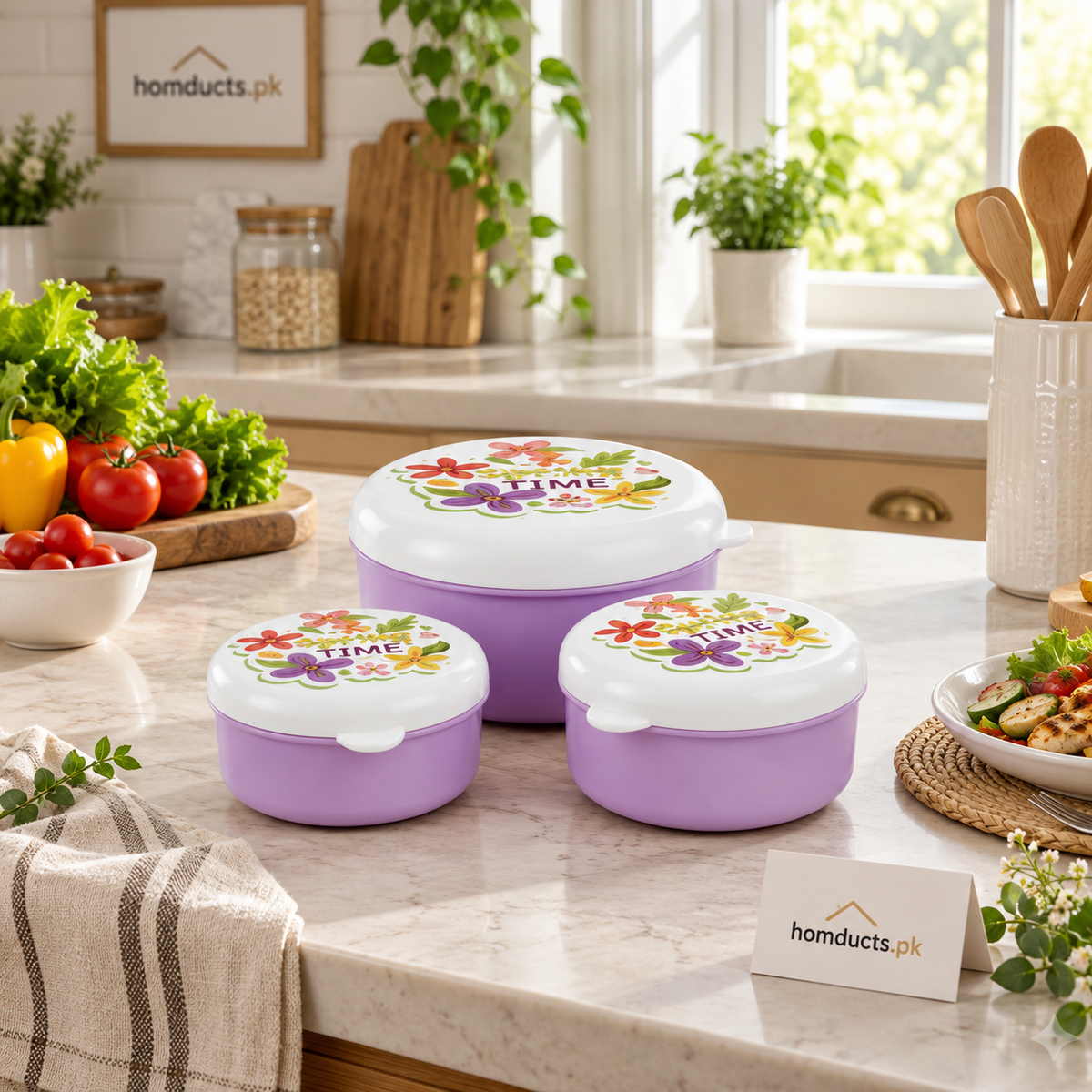 Luxury 3-Piece Floral Food Storage Bowl Set