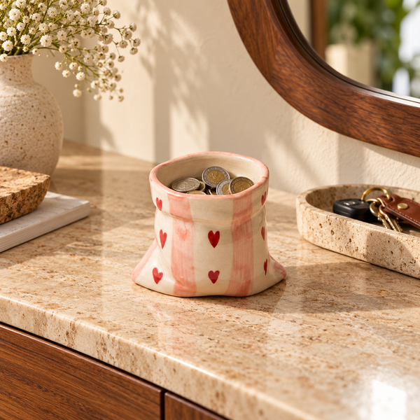 Handmade heart ceramic decorative coin holder