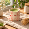 Handmade heart ceramic cup filled with matcha