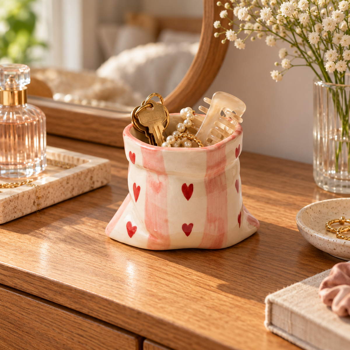 Handmade heart ceramic multipurpose holder used for small-item storage
