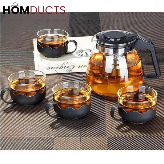 Heat Resistant Glass Teapot With Cups