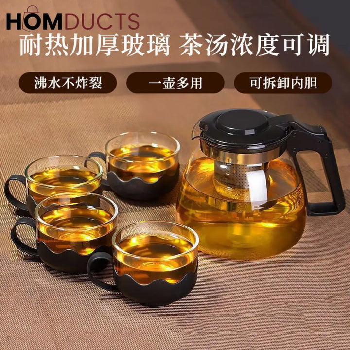 Heat Resistant Glass Teapot With Cups