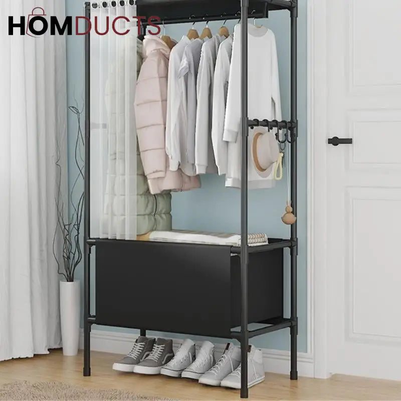 Heavy Duty Foldable Garment Rack - Steel Pipe Freestanding Closet Organizer for Bedroom & Wardrobe