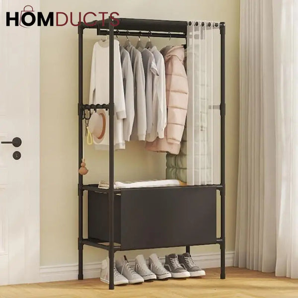Heavy Duty Foldable Garment Rack - Steel Pipe Freestanding Closet Organizer for Bedroom & Wardrobe