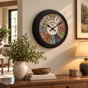 Heritage multicolor vintage wall clock with dark frame
