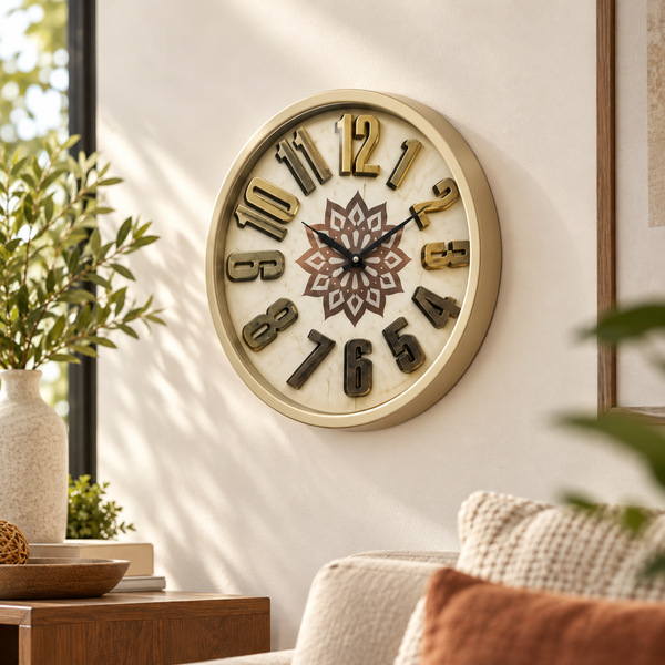Heritage Sunset 3D 15-Inch Classic Floral Wall Clock displayed in a premium interior