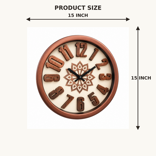 Heritage Sunset 3D 15-Inch Copper Floral Wall Clock 15-inch product dimensions