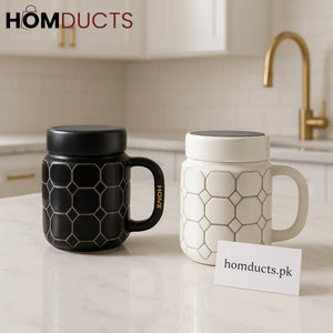 Hexa Luxe Ceramic Mug with Lid – Premium Coffee & Tea Cup (1pc)