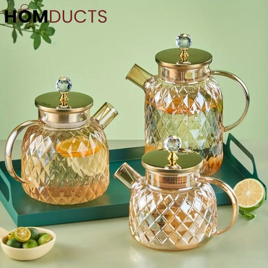 High Borosilicate Glass Diamond Cut Tea Pot