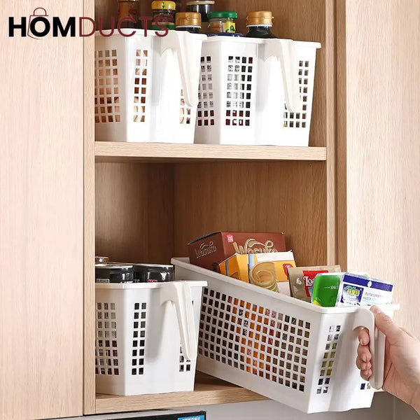 Hollow Plastic Storage Basket With Handle Organizer For Kitchen Pantry