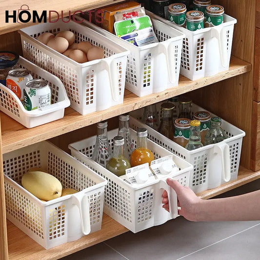 Hollow Plastic Storage Basket With Handle Organizer For Kitchen Pantry