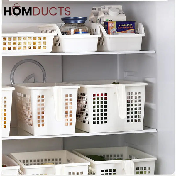 Hollow Plastic Storage Basket With Handle Organizer For Kitchen Pantry