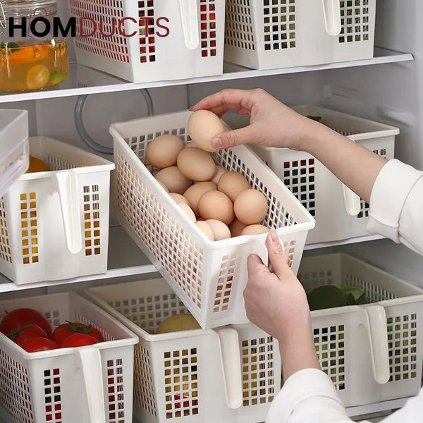 Hollow Plastic Storage Basket With Handle Organizer For Kitchen Pantry