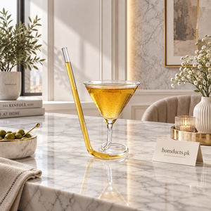 Luxury Martini Glass Sipper Cup with Gold Loop Straw – Clear Cold Beverage Glass