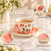 Floral Ceramic Cup and Saucer with Butterfly Detail – infographic