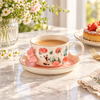 Floral Ceramic Cup and Saucer with Butterfly Detail – lifestyle