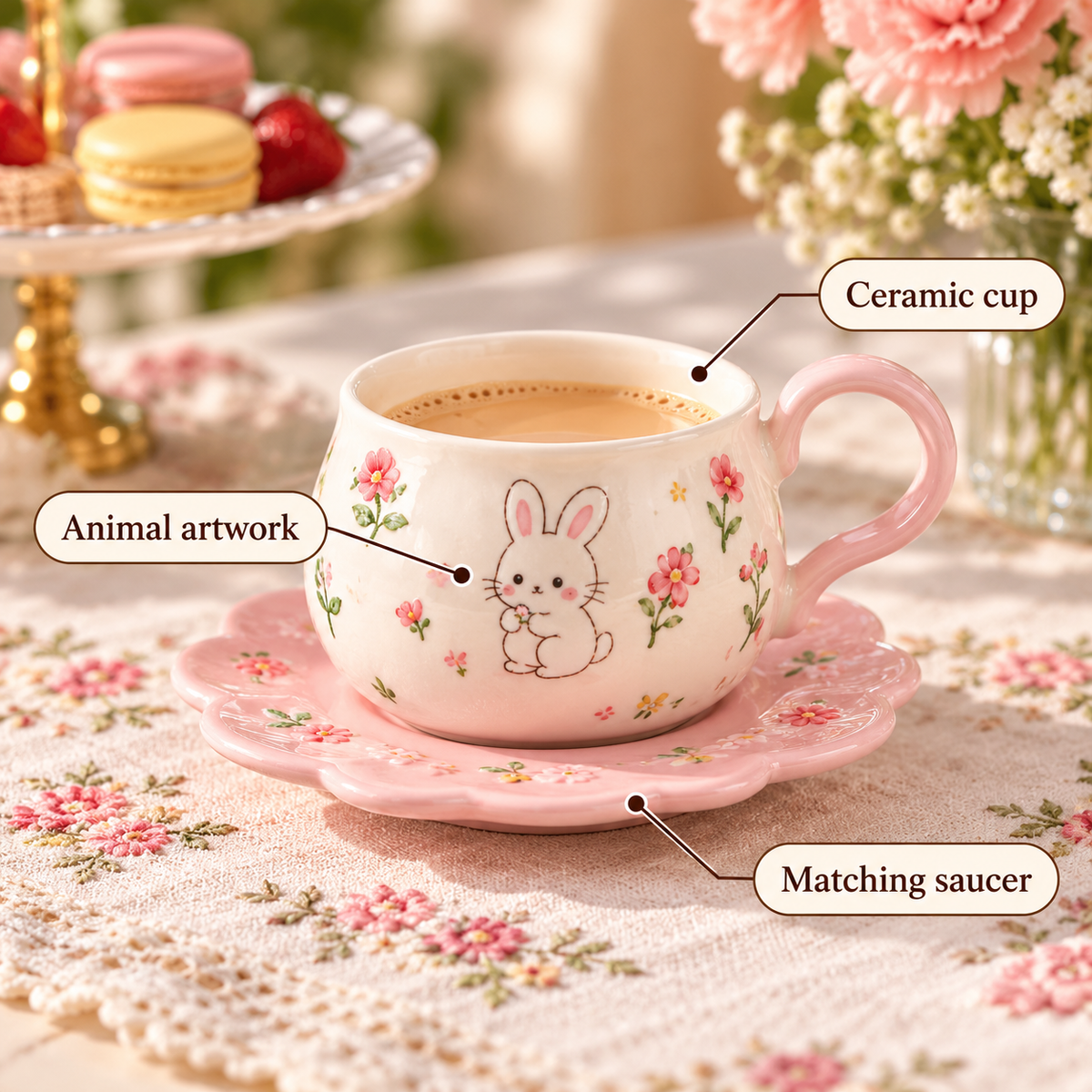Ceramic Animal Cup and Saucer – Random Design – infographic