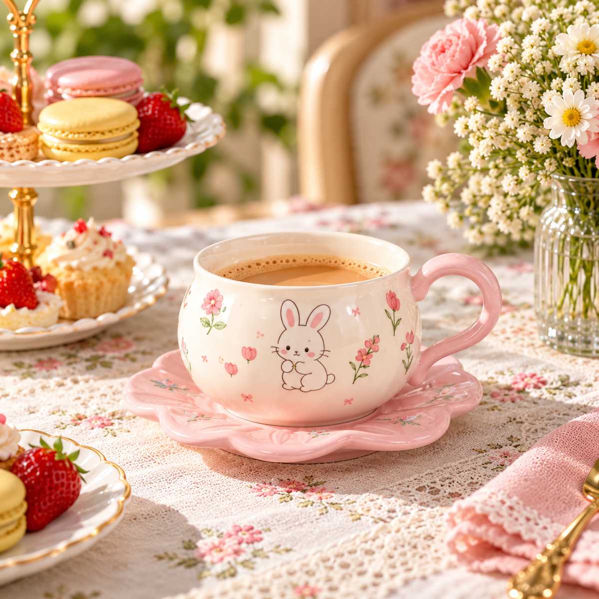 Ceramic Animal Cup and Saucer – Random Design – lifestyle