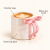 Pearl Glaze Ceramic Coffee Mug with Pink Bow Handle – infographic