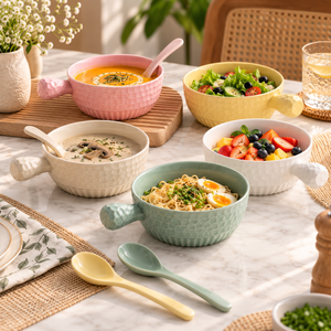 Ceramic Soup Bowl with Handle and Spoon – lifestyle
