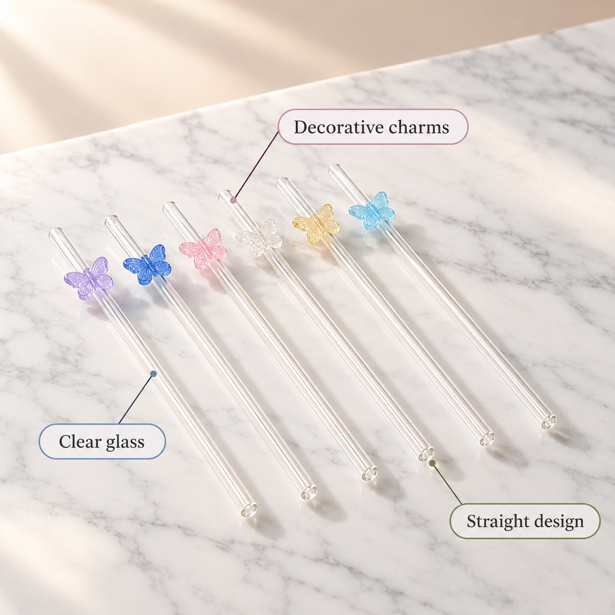 Decorative Glass Straws with 3D Charms – infographic