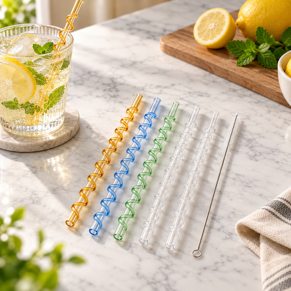 Spiral Glass Drinking Straws with Cleaning Brush – lifestyle