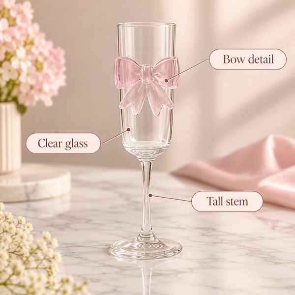 Bow Detail Stemmed Flute Glass – Pastel Colours – infographic