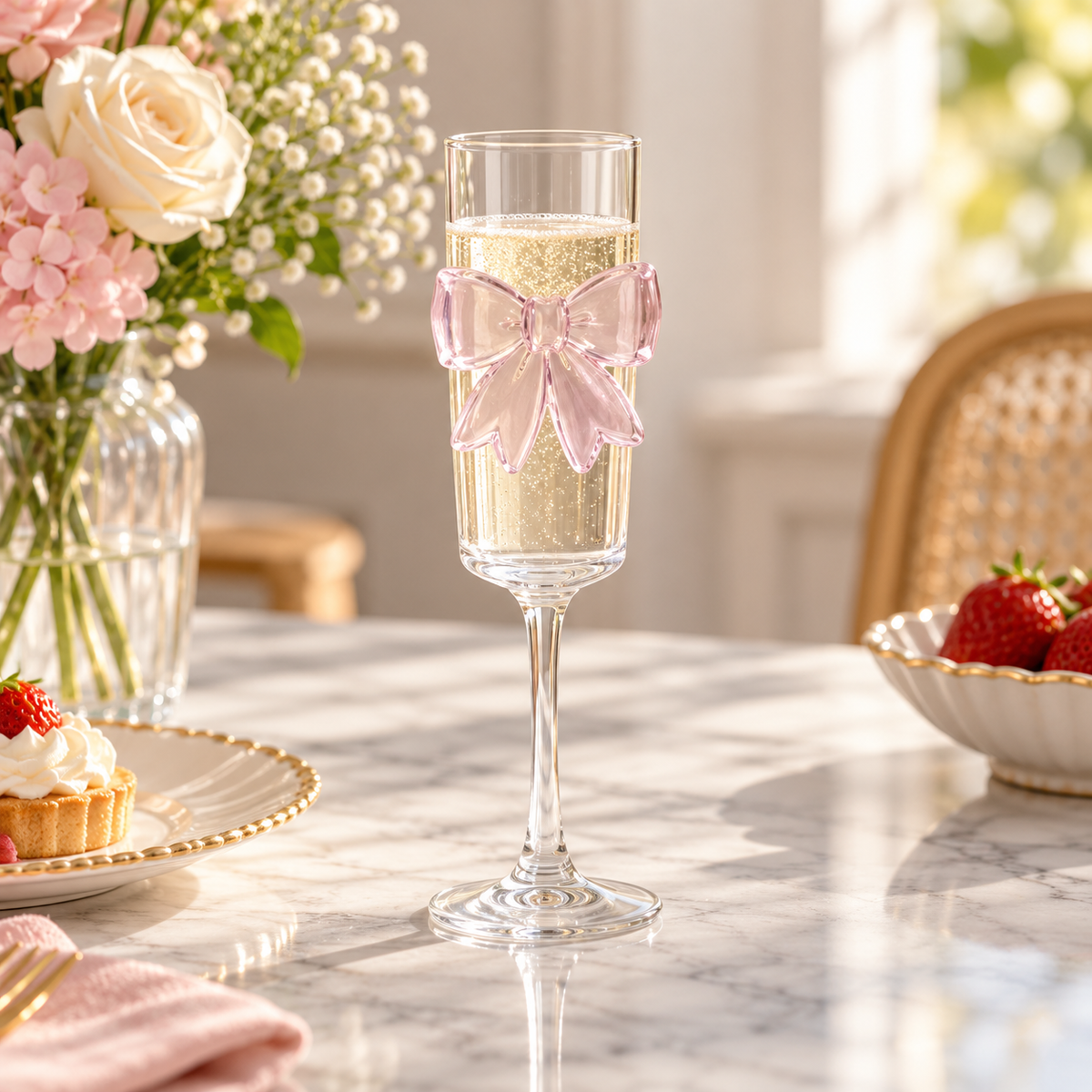 Bow Detail Stemmed Flute Glass – Pastel Colours – lifestyle