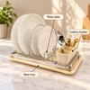 Silver-Tone Countertop Plate Rack with Cutlery Holder – infographic