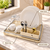 Compact Dish Rack with Utensil Holder – Silver and Cream – infographic