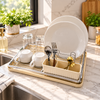 Compact Dish Rack with Utensil Holder – Silver and Cream – lifestyle