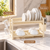 Cream Two-Tier Dish Rack with Plate and Cup Storage – infographic