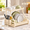 Cream Two-Tier Dish Drying Rack with Utensil Holder – infographic
