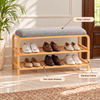 Bamboo Shoe Bench with Two Shelves and Grey Cushion – infographic