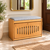 Bamboo Storage Bench with Slatted Door and Grey Cushion – lifestyle